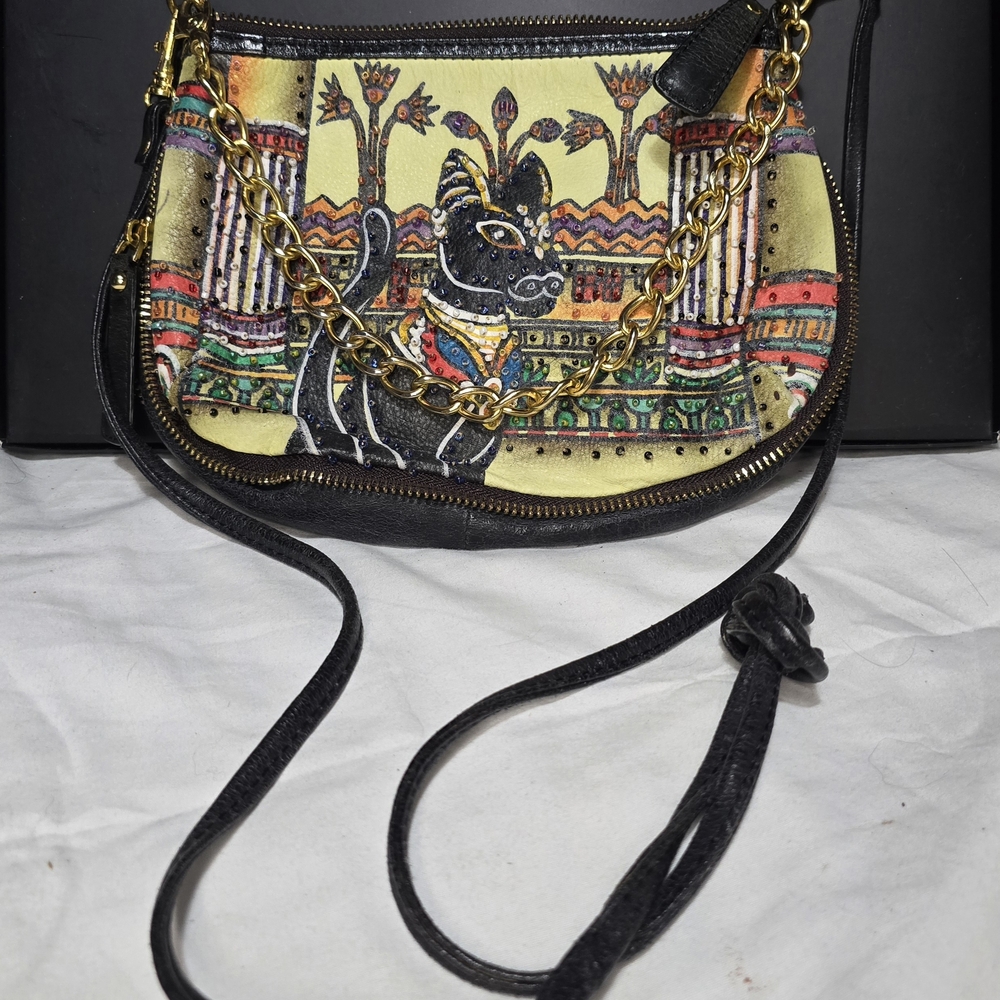 🎄SALE🎄 Sharif Hand Painted Egyptian Cat Beaded Purse